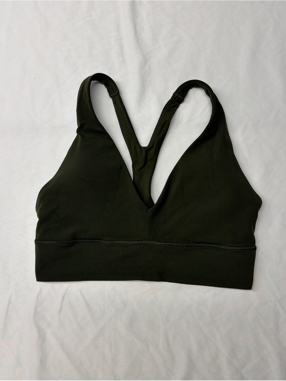 Athleta Deep Olive V-Neck Racerback Sports Bra